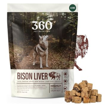 360 Pet Nutrition Bison Liver 100% Freeze Dried Raw Treats for Dogs, 4 oz