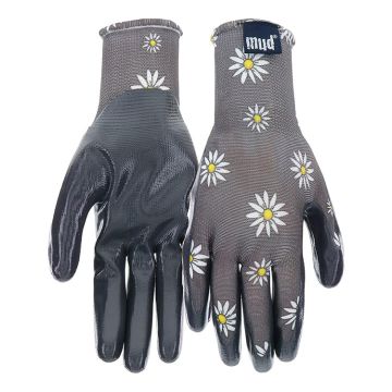 mud® Simply Mud Gloves Nitrile Coated Palm Daisy Gray