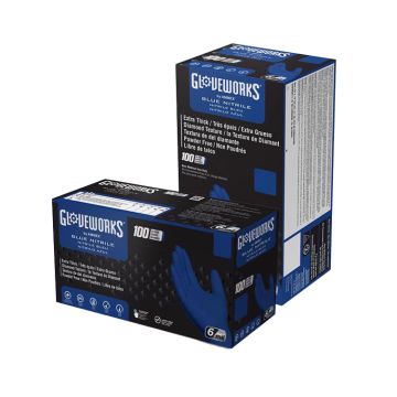 Gloveworks Raised Diamond Texture Royal Blue Nitrile Powder Free Industrial Medium Gloves