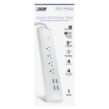 Feit Smart Home Smart-Enabled Wi-Fi Power Strip with USB White 460 J 4 Outlets 5FT
