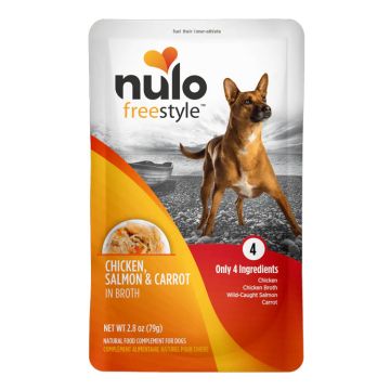 nulo® FreeStyle Grain-Free Dog Food Topper Chicken Salmon & Carrot in Broth Recipe 2.8 oz pouch