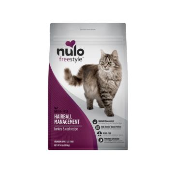 Nulo FreeStyle High Protein Turkey & Cod Recipe Natural Grain-Free Dry Cat Food Bag for Hairball Management, 5 lbs