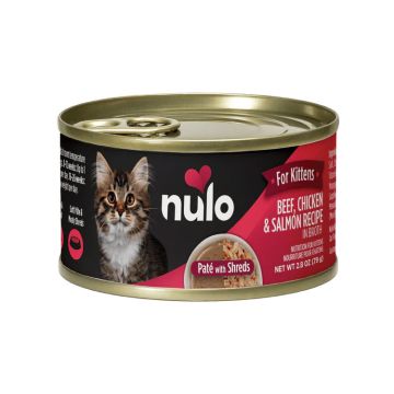 Nulo MedalSeries Beef, Chicken & Salmon Recipe Pate with Shreds Grain-Free Kitten Wet Food Can, 2.8 oz
