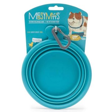 Messy Mutts Silicone Collapsible Dog Bowl, Small, 1.75 Cup Bowl, Teal