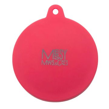 Messy Mutts Silicone Universal Cat Food and Dog Food Can Cover, Fits 2.5" to 3.3", Red