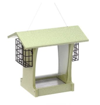 Birds Choice, Tall Hopper Bird Feeder wiht Suet Cages in Green Recycled Plastic