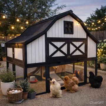 Rugged Ranch Omaha Chicken Coop, Black and White