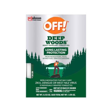 OFF! Deep Woods Insect Repellent Towelettes For Mosquitoes 12 pk