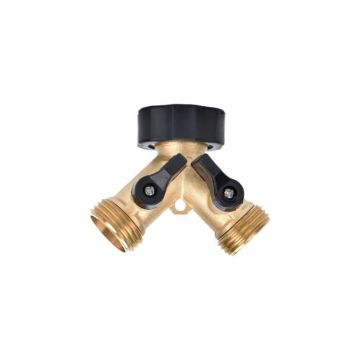 Green Thumb, 2 Way, Brass, Hose To Faucet Y-Connector