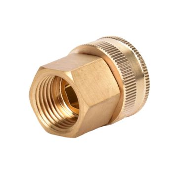 Threaded Pipe to Hose Connector, Double Female Swivel 1/2" NPT x 3/4" NH Brass.