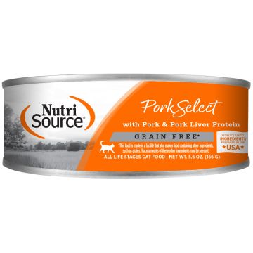 NutriSource® Pork & Pork Live Select Recipe Grain Free Wet Cat Food, 5.5oz can 