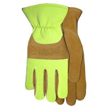 Midwest Quality Gloves Leather Brown/Green Gloves, Large