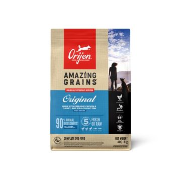 ORIJEN Amazing Grains High Protein Dry Dog Food Original Recipe, 4lb Bag