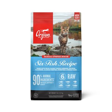 ORIJEN Grain Free High Protein Premium Dry Cat Food Six Fish Recipe, 7lb Bag