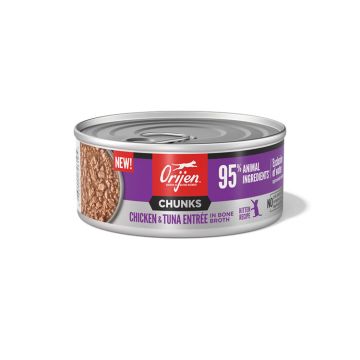 ORIJEN Chunks & Shreds Wet Cat Food,Chicken And Tuna Kitten Entrée, 5.5 oz. Can