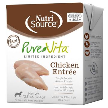 NutriSource® Pure Vita, Chicken Entrée, Limited Ingredient, Grain Free, Wet Dog Food, Tetra Pak, 12.5 oz