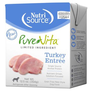 NutriSource® Pure Vita, Turkey Entrée, Limited Ingredient, Grain Free, Wet Dog Food, Tetra Pak, 12.5 oz