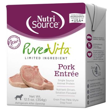 NutriSource® Pure Vita, Pork Entrée, Limited Ingredient, Grain Free, Wet Dog Food, Tetra Pak, 12.5 oz