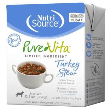 NutriSource® Pure Vita, Turkey Stew, Wet Dog Food, Limited Ingredient, Tetra Pak, 12.5 oz