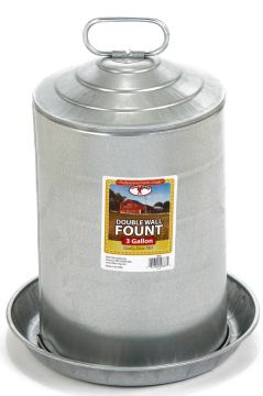 Double Wall Metal Poultry Fount Waterer, 3 Gallon