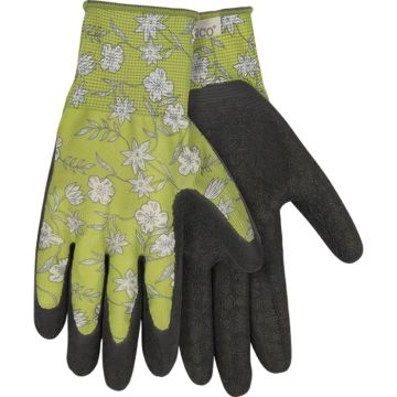 KINCO® Polyester Knit Shell & Latex Palm Gloves Lime Green Floral Print