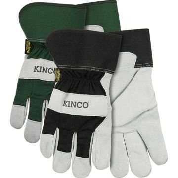 KINCO Lined Work Glove Breathable Canvas Back Suede Cowhide Palm with Safety Cuff  1 pair (Assorted Colors)
