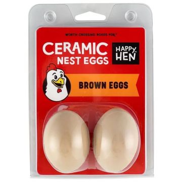 Happy Hen Ceramic Nest Eggs (Brown), 2 pack