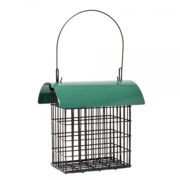 Songbird Essentials™ Deluxe Double Suet Cage with Green Metal Roof