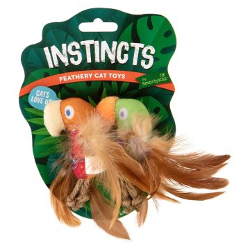 Instincts by SmartyKat 2-Pack HappyNip Love Mates Feather Birds Plush Cat Toys, Contains Catnip & Silvervine - Orange/Green, 2-Pack
