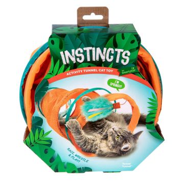 Instincts by SmartyKat Teaser Tunnel Activity Tunnel Cat Toy w/Fringe & Feather Teaser Cat Toy - Orange