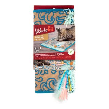 Petlinks Rowdy Rug Jute Scratch Mat with Feather Cat Toy & Playful Fringe, 20" L X 0.5" W X 14" H