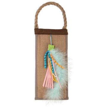 Petlinks Paw Party Hanging Jute Cat Scratcher with Attached Large Feathery Ribbon Toy 0.5" L X 17" W X 5.5" H